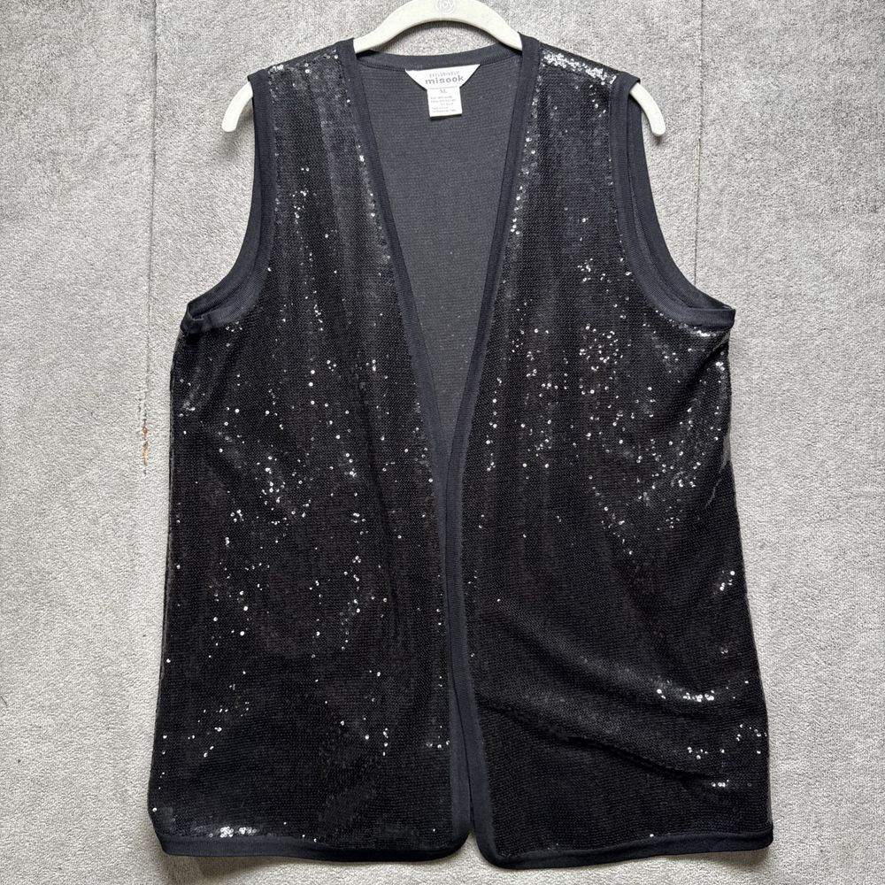 Misook Sequin Vest XL‎ Black Front Sparkle Formal Gala Glam Formal Cruise